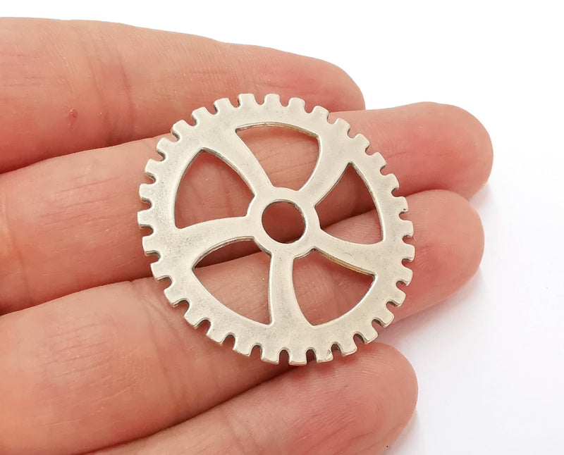 2 Gearwheel Charms Antique Silver Plated Charms (40mm)  G21572