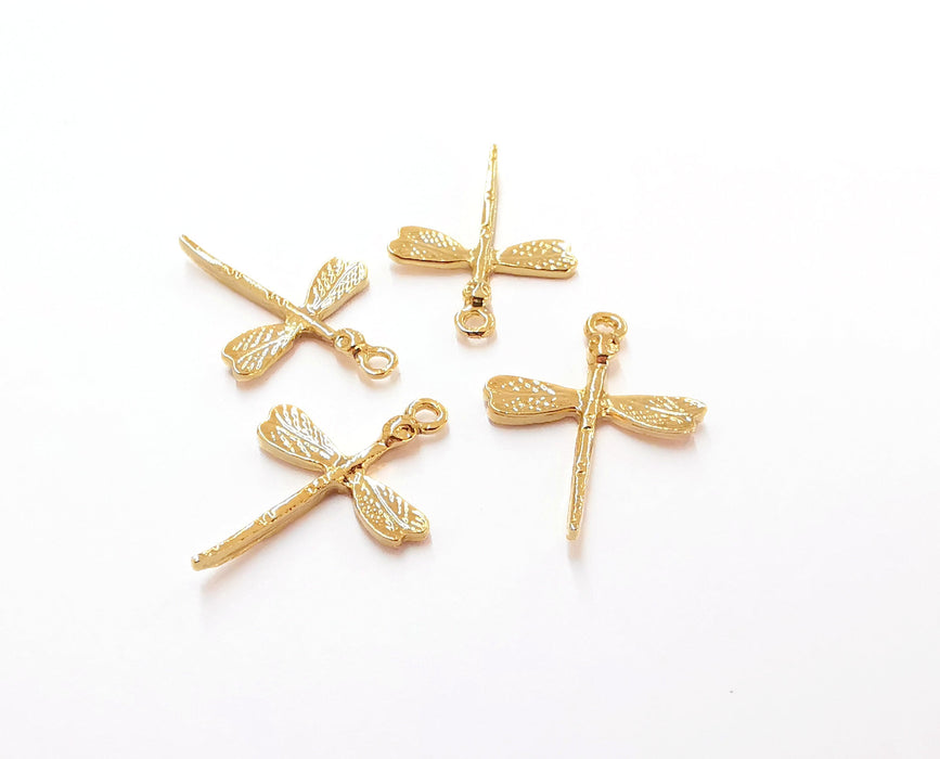 5 Dragonfly Charms 24K Shiny Gold Plated Charms (27x19mm)  G21576