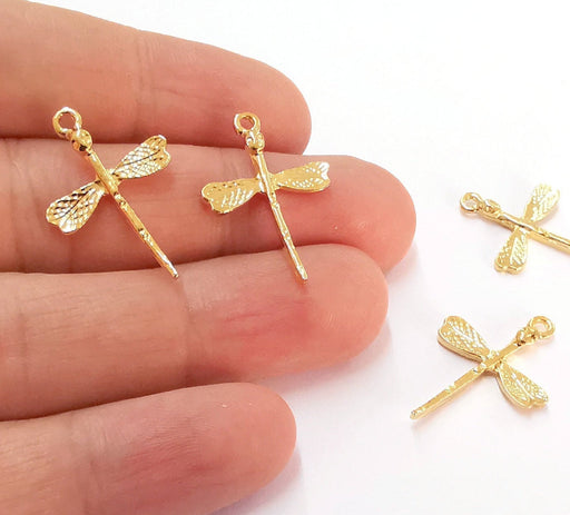 5 Dragonfly Charms 24K Shiny Gold Plated Charms (27x19mm)  G21576