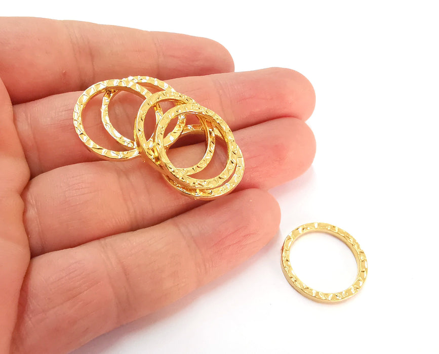 4 Hammered Circle Findings 24K Shiny Gold Plated Circle (21 mm)  G21577