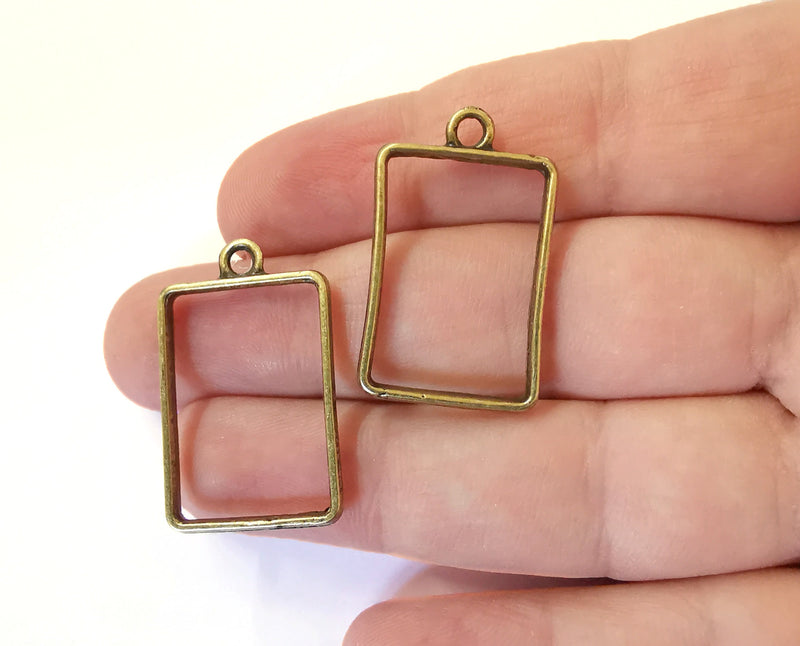 4 Rectangle Bezel Charms Antique Bronze Plated Charms (33x20mm) G21463