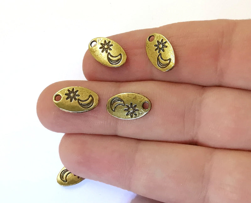 10 Sun Moon Charms Antique Bronze Plated Charms (15x9mm)  G21466