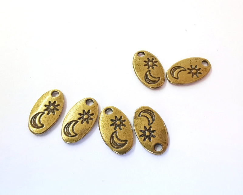 10 Sun Moon Charms Antique Bronze Plated Charms (15x9mm)  G21466