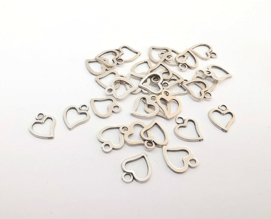 20 Heart Charms Antique Silver Plated Charms (10x8mm) G21580