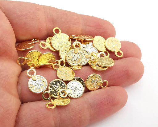 10 Coin Charms (Double Sided) 24K Shiny Gold Plated Nickel and Lead Free Charms (15x10mm)  G21585