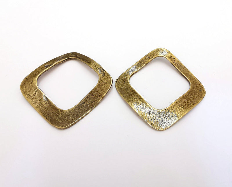 2 Wavy Square Charms Antique Bronze Plated Charms (38x38mm)  G21588