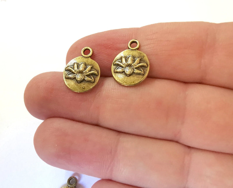 10 Lotus Charms (Double Sided)(Both Side Same) Flower Charms Antique Bronze Plated Charms (16x12mm)  G21472