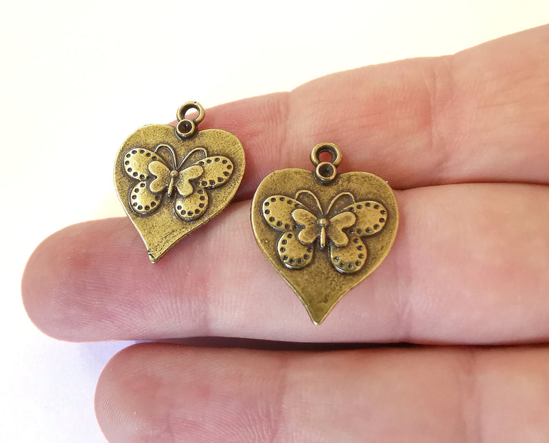 4 Heart Butterfly Charms Antique Bronze Plated Charm (25x20mm) G21473