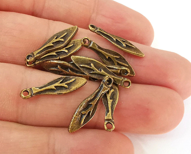 20 Leaf Charm Antique Bronze Plated Charms Double Sided (22x6mm)  G21600