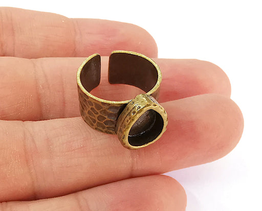 Hammered Ring Blank Setting Cabochon Base inlay Ring Backs Mounting Adjustable Ring Bezel (10x8mm blank) Antique Bronze Plated G21603