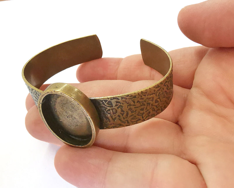 Bracelet Blank Resin Bangle Dry Flower inlay Blank Cuff Bezel Glass Cabochon Base Textured Adjustable Antique Bronze (25x18mm ) G21475