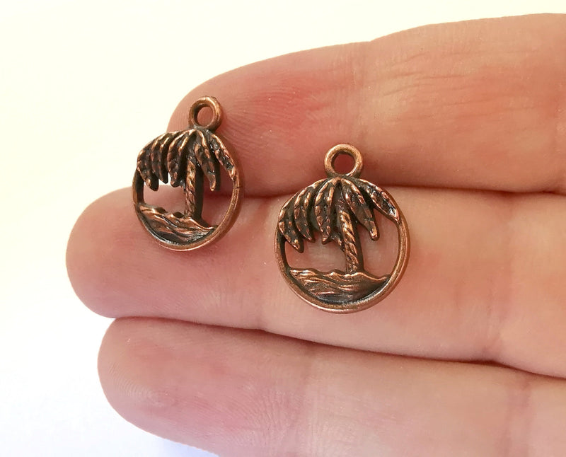 6 Palm Charms Antique Copper Plated Charms (19x15mm)  G21476