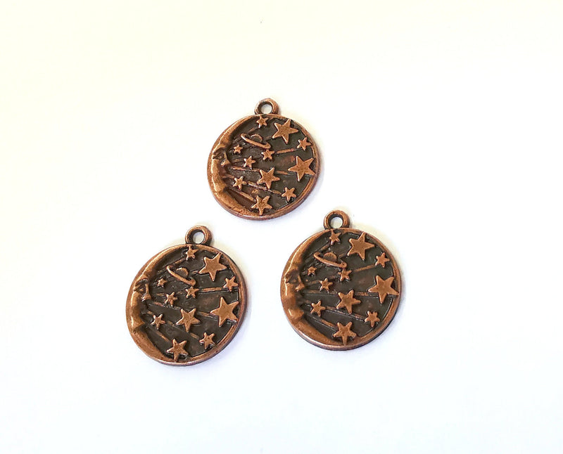 4 Moon Stars Sun Charms Antique Copper Plated Charms (22x19mm) G21477
