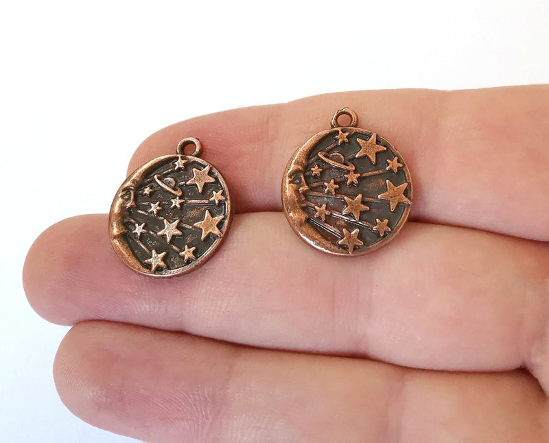 4 Moon Stars Sun Charms Antique Copper Plated Charms (22x19mm) G21477