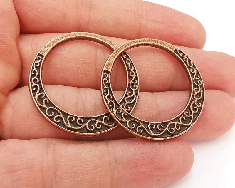 2 Circle Charms Double Sided Findings Antique Copper Plated Circle (35 mm)  G21623