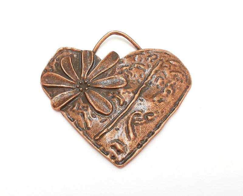 Heart Flower Pendant Antique Copper Plated Pendant (66x65mm)  G25309