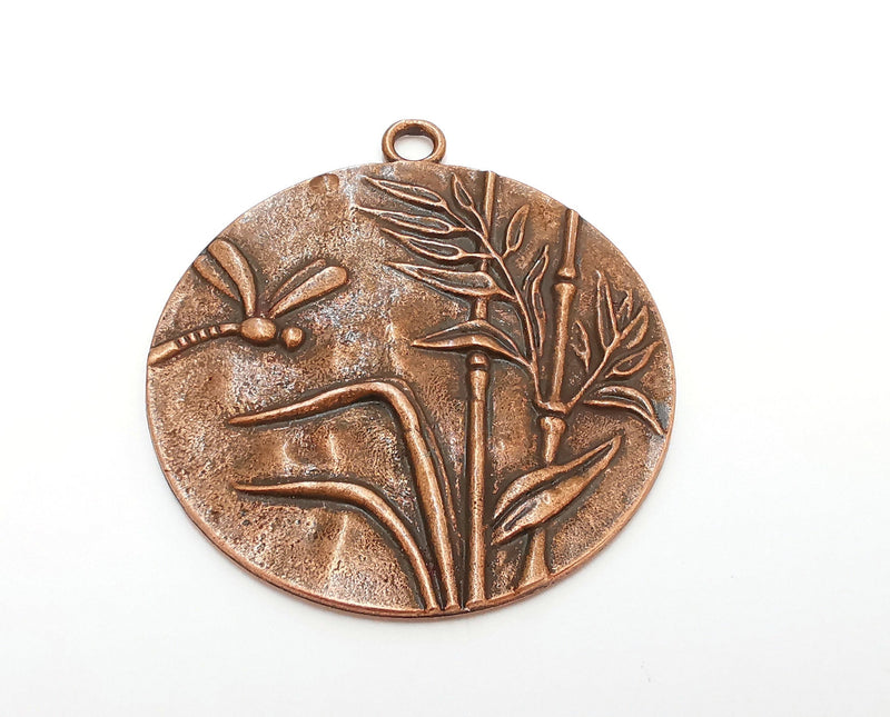 Dragonfly Plant Pendant Antique Copper Plated Pendant (67x60mm)  G21627