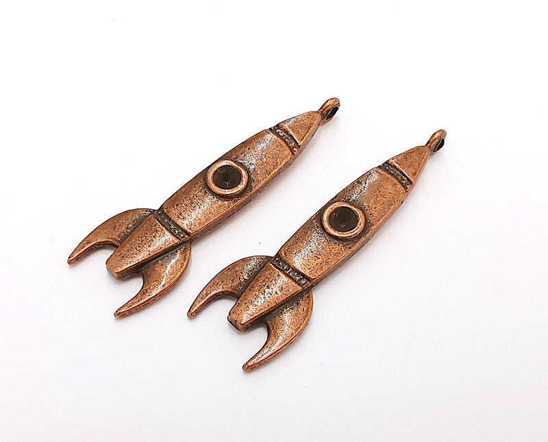 2 Rocket Charms Bezel Antique Copper Plated Charms (49x15mm) G21629