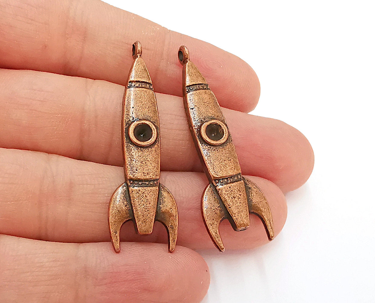 2 Rocket Charms Bezel Antique Copper Plated Charms (49x15mm) G21629
