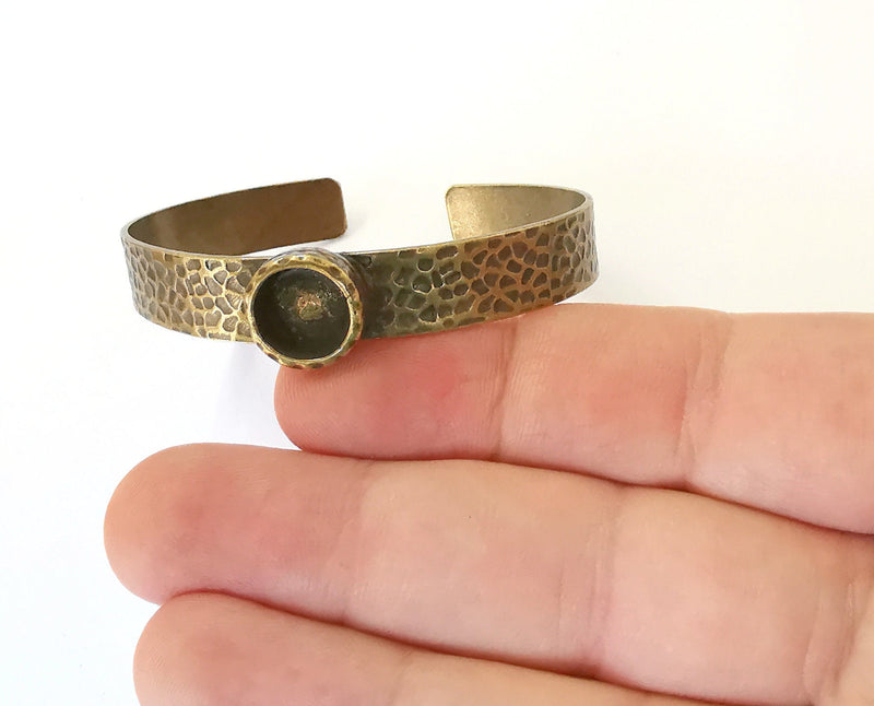 Bracelet Blank Resin Bangle Dry Flower inlay Blank Cuff Bezel Glass Cabochon Base Hammered Adjustable Antique Bronze  (12mm ) G21494