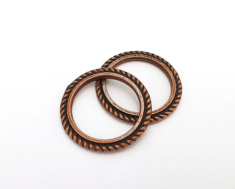 4 Copper Circle Charms Antique Copper Plated Findings ( 28mm ) G21630