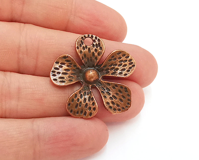 2 Flower Charms Antique Copper Plated Charms (32x32mm)  G21634