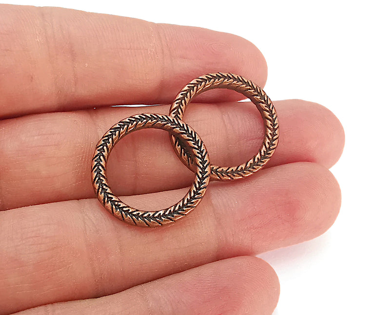 4 Copper Circle (Double Sided) Charms Antique Copper Plated Findings ( 24mm ) G21638