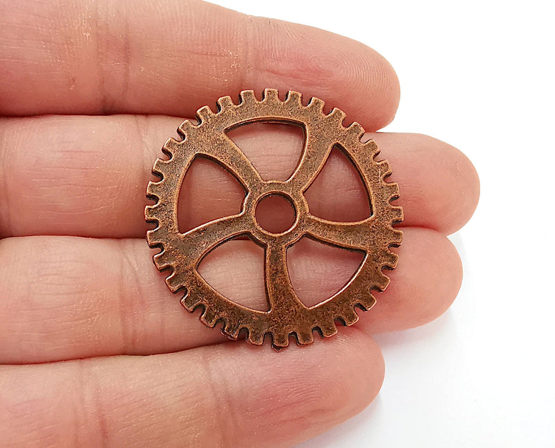 2 Gearwheel Charms Antique Copper Plated Charms (40mm)  G21655