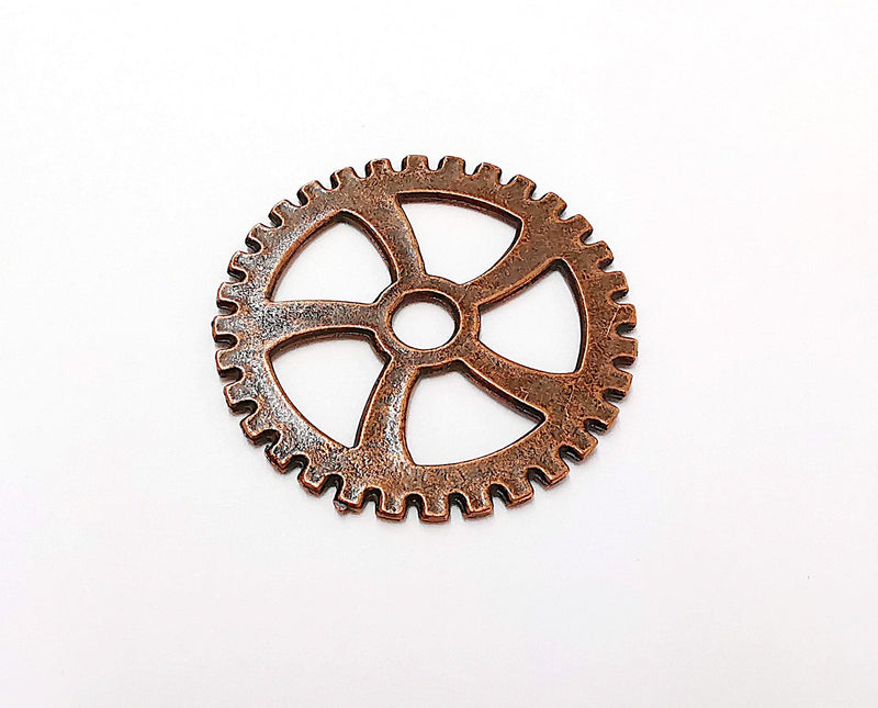 2 Gearwheel Charms Antique Copper Plated Charms (40mm)  G21655