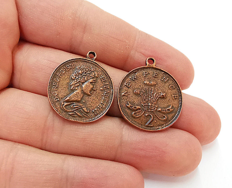 2 Coin Charms Antique Copper Plated Charms  (27x23 mm)  G21657