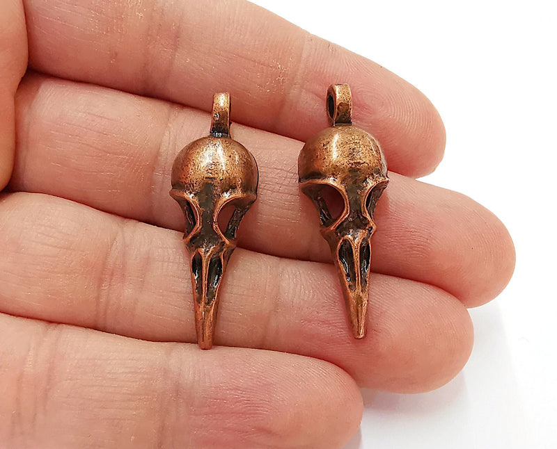 2 Bird Skull Pendant Antique Copper Plated Pendant (38x13mm)  G22294