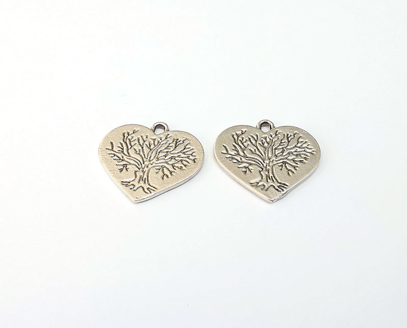 4 Heart Tree Charms Antique Silver Plated Charm (23x22mm) G21663
