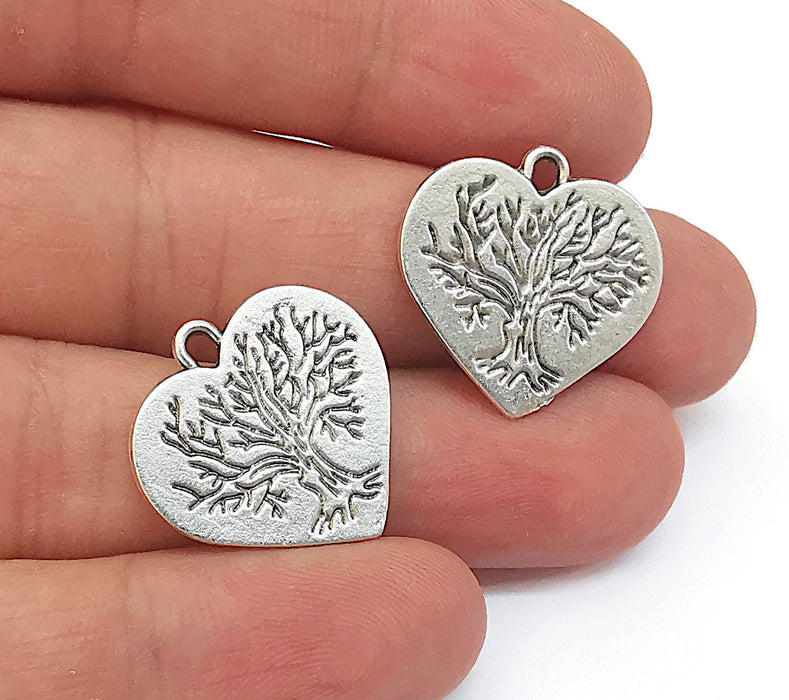 4 Heart Tree Charms Antique Silver Plated Charm (23x22mm) G21663