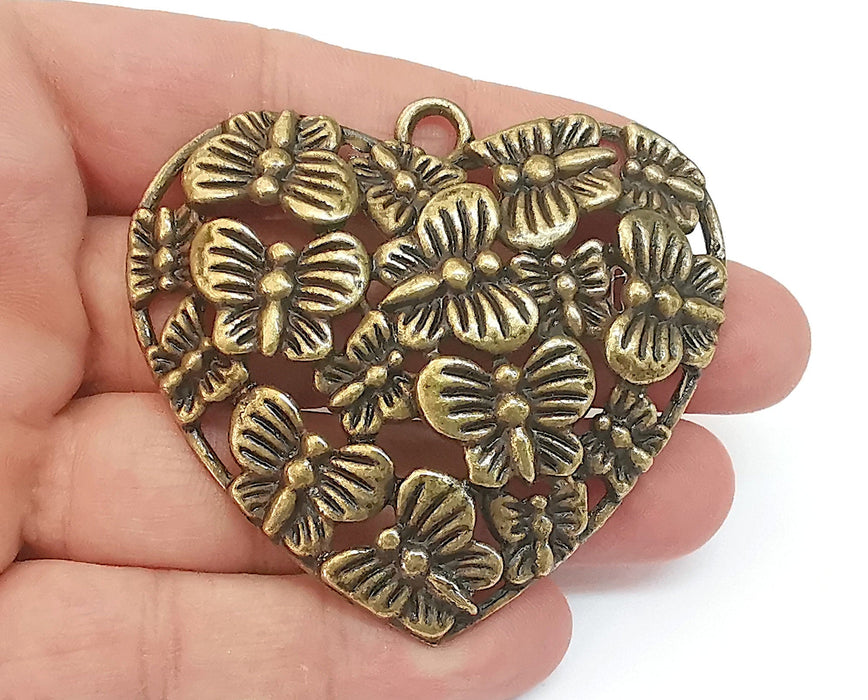 Heart Butterfly Pendant Antique Bronze Plated Pendant (66x60mm)  G21664
