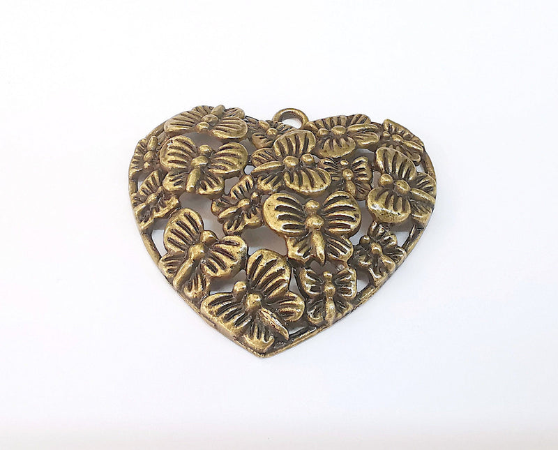 Heart Butterfly Pendant Antique Bronze Plated Pendant (66x60mm)  G21664