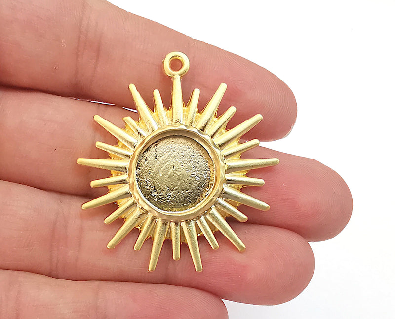 Sun Charms Blank Bezel Resin Bezel Mosaic Mountings Gold Plated Charms (46x41mm)( 16 mm Bezel Inner Size)  G21666
