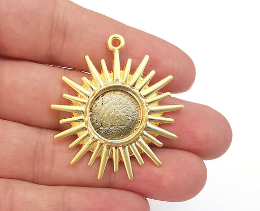 Sun Charms Blank Bezel Resin Bezel Mosaic Mountings Gold Plated Charms (46x41mm)( 16 mm Bezel Inner Size)  G21666