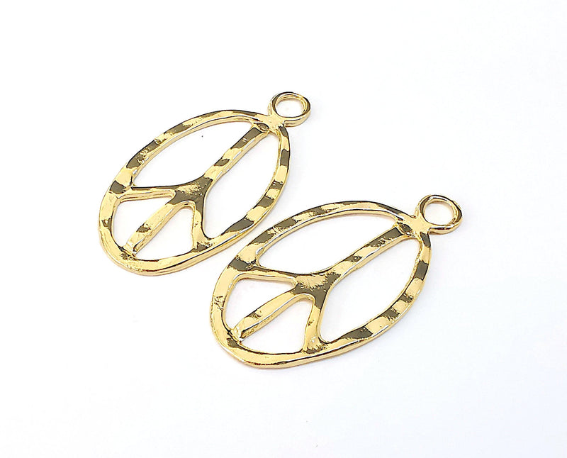 2 Peace Charms Shiny Gold Plated Charms (46x26mm)  G21668