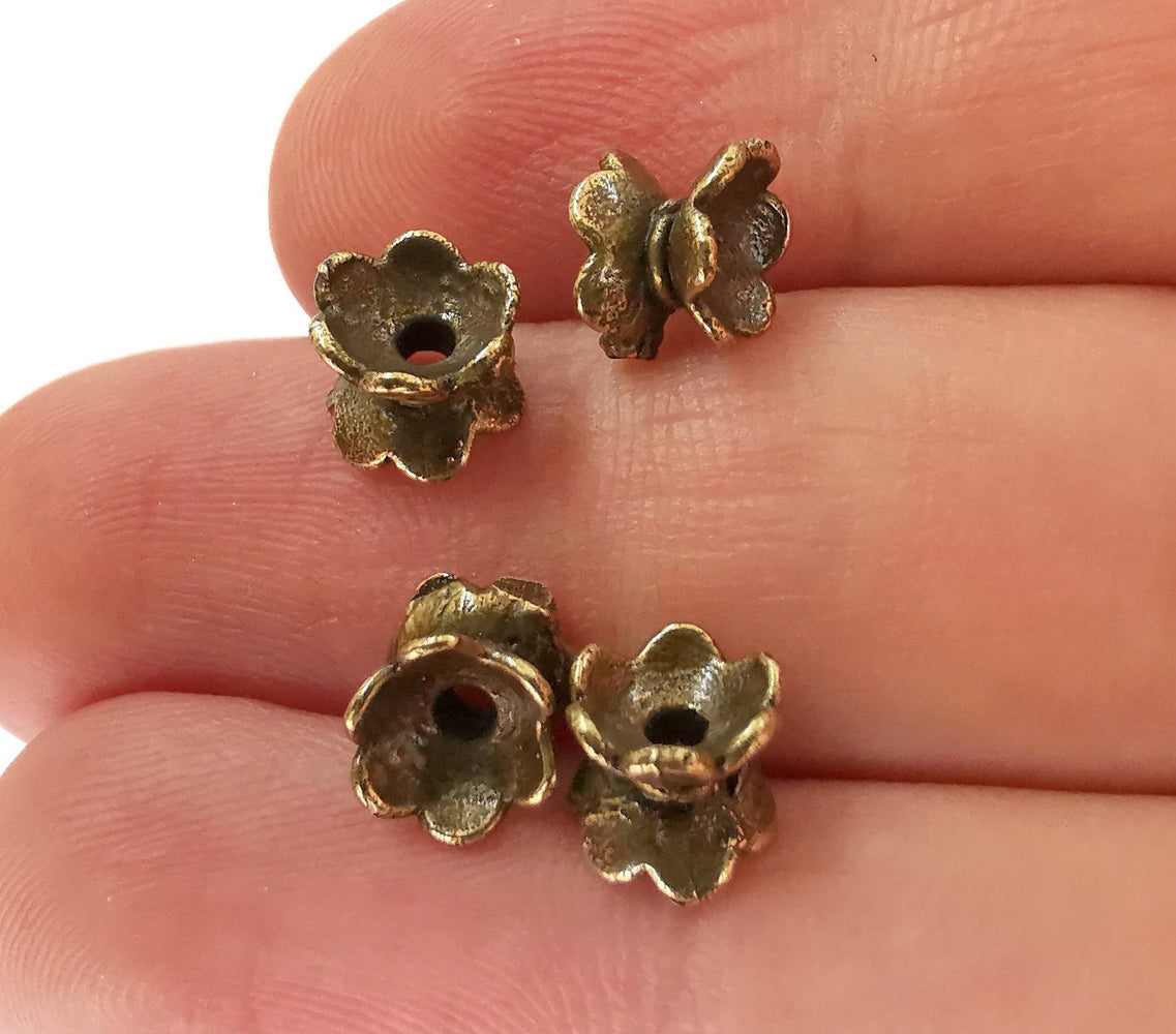 4 Flower Spacer Beads Antique Bronze Plated Brass Rondelle Beads 7x6 mm  G21500