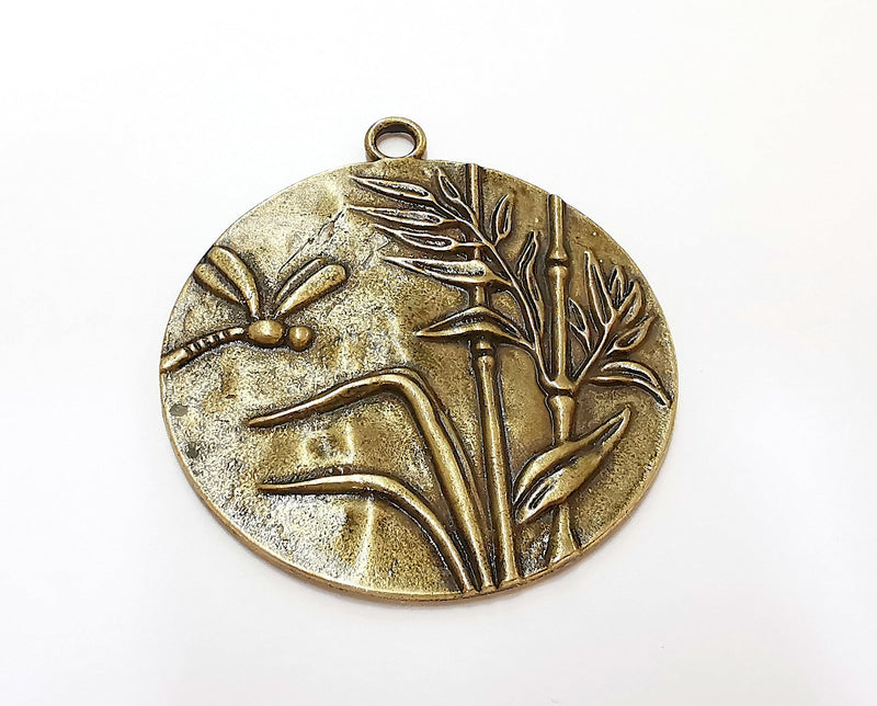 Dragonfly Plant Pendant Antique Bronze Plated Pendant (67x60mm)  G21673