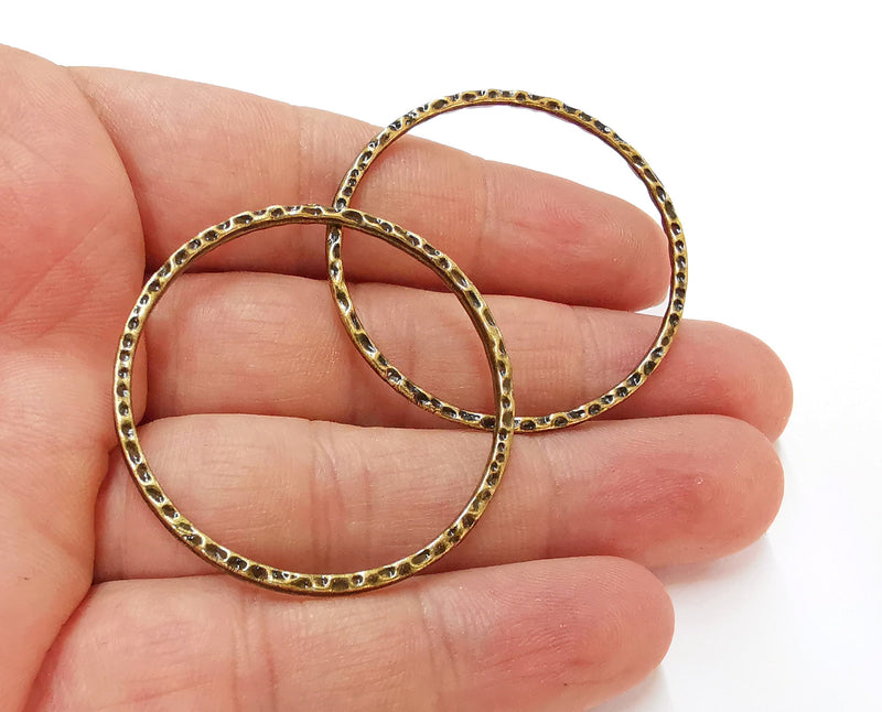2 Hammered Circle Antique Bronze Plated Findings (44mm) G21677