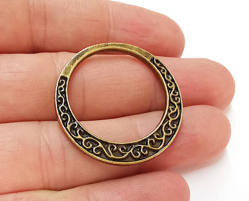 2 Circle Charms Double Sided Findings Antique Bronze Plated Circle (35 mm)  G21680