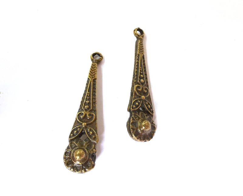 4 Antique Bronze Charms (Double Sided) Antique Bronze Plated Charms (34x8mm)  G17430