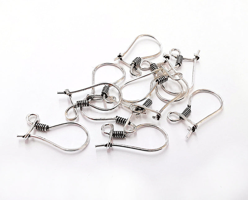 4 Oxidized Sterling Silver Earring Hook 4 Pcs (2 pairs) 925K Silver Earring Wire Findings (20mm) G30353