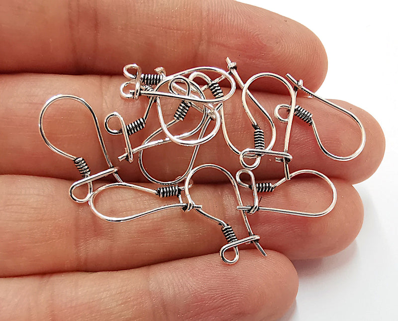 4 Oxidized Sterling Silver Earring Hook 4 Pcs (2 pairs) 925K Silver Earring Wire Findings (20mm) G30353