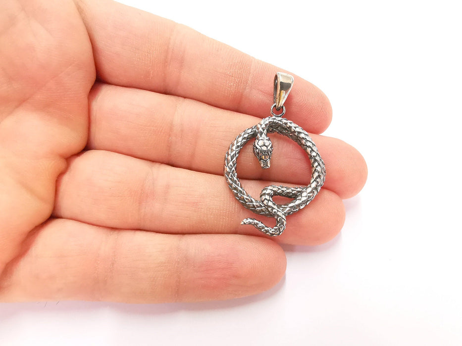 Sterling Silver Snake Pendant 925 Oxidized Silver Pendant , Charms (43x27mm) ARG21714
