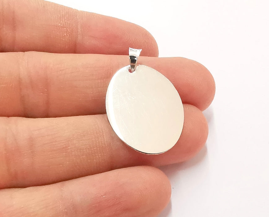 Sterling Silver Stamping Blank Pendant 925 Silver Oval Pendant , Findings (26x20mm) ARG21705