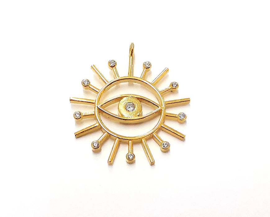 24K Gold Plated Sterling Silver Eye Pendant 925 Silver Pendant , Zircon Charms (32x28mm) ARG21717