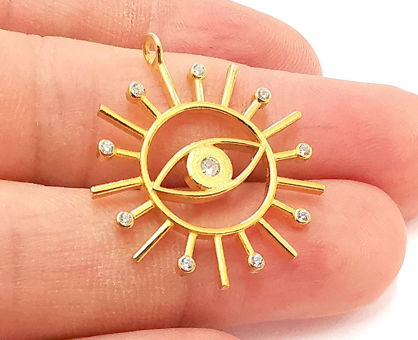 24K Gold Plated Sterling Silver Eye Pendant 925 Silver Pendant , Zircon Charms (32x28mm) ARG21717