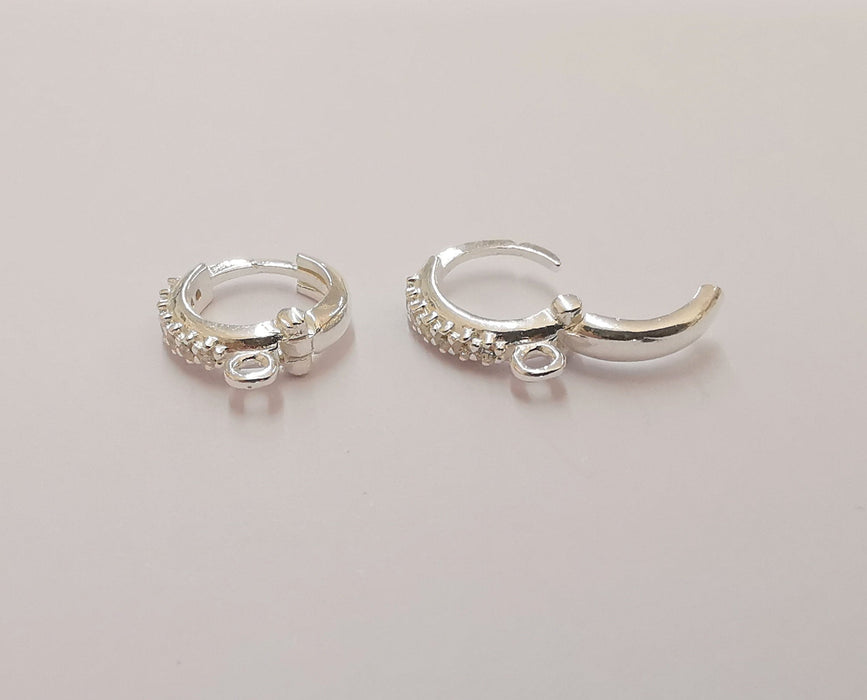 2 Sterling Silver Earring Hoop 2 Pcs (1 pair) 925 Silver Earring Loop Findings Zircon Earring Hooks (14x12mm) OG21719